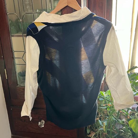 90s Vintage NY&Co Argyle Sweater Shirt Medium Faux Layered Y2K Preppy Academia - Picture 6 of 16